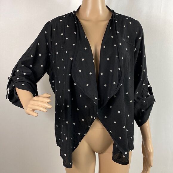 Chico’s black & white polka dot open front cardigan size M - Picture 1 of 7